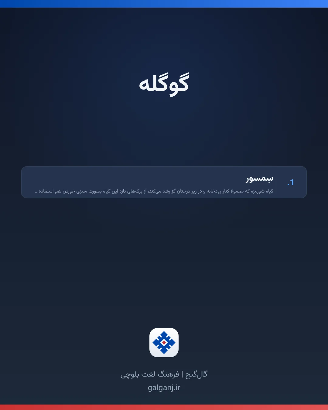 گوگله، تلفظ ثبت نشده، کارت معنی واژه در گال‌گنج